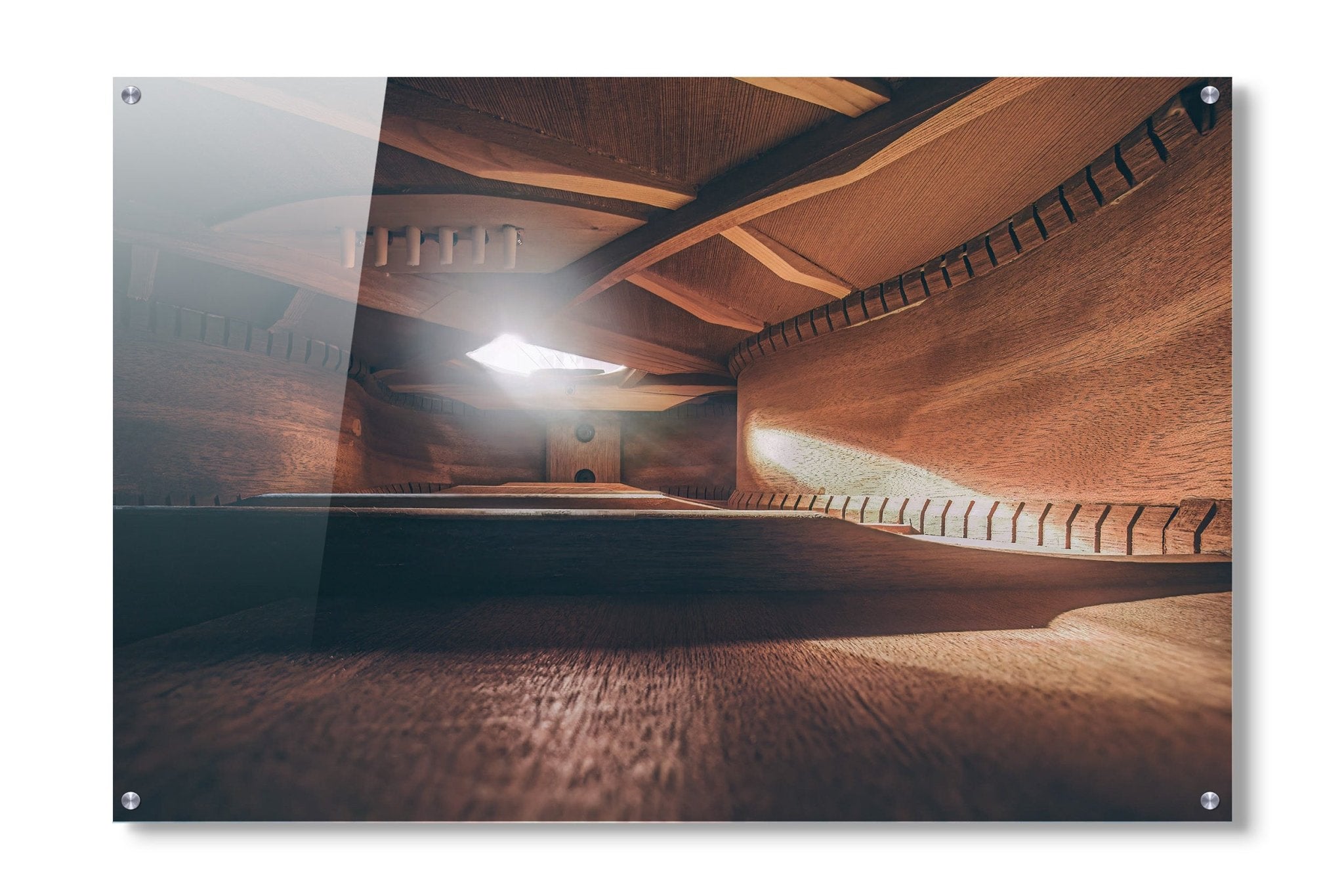 Photo of Inside an Acoustic Guitar, part 1. Acrylic Print. - Acrylic Print - Architecture In Music