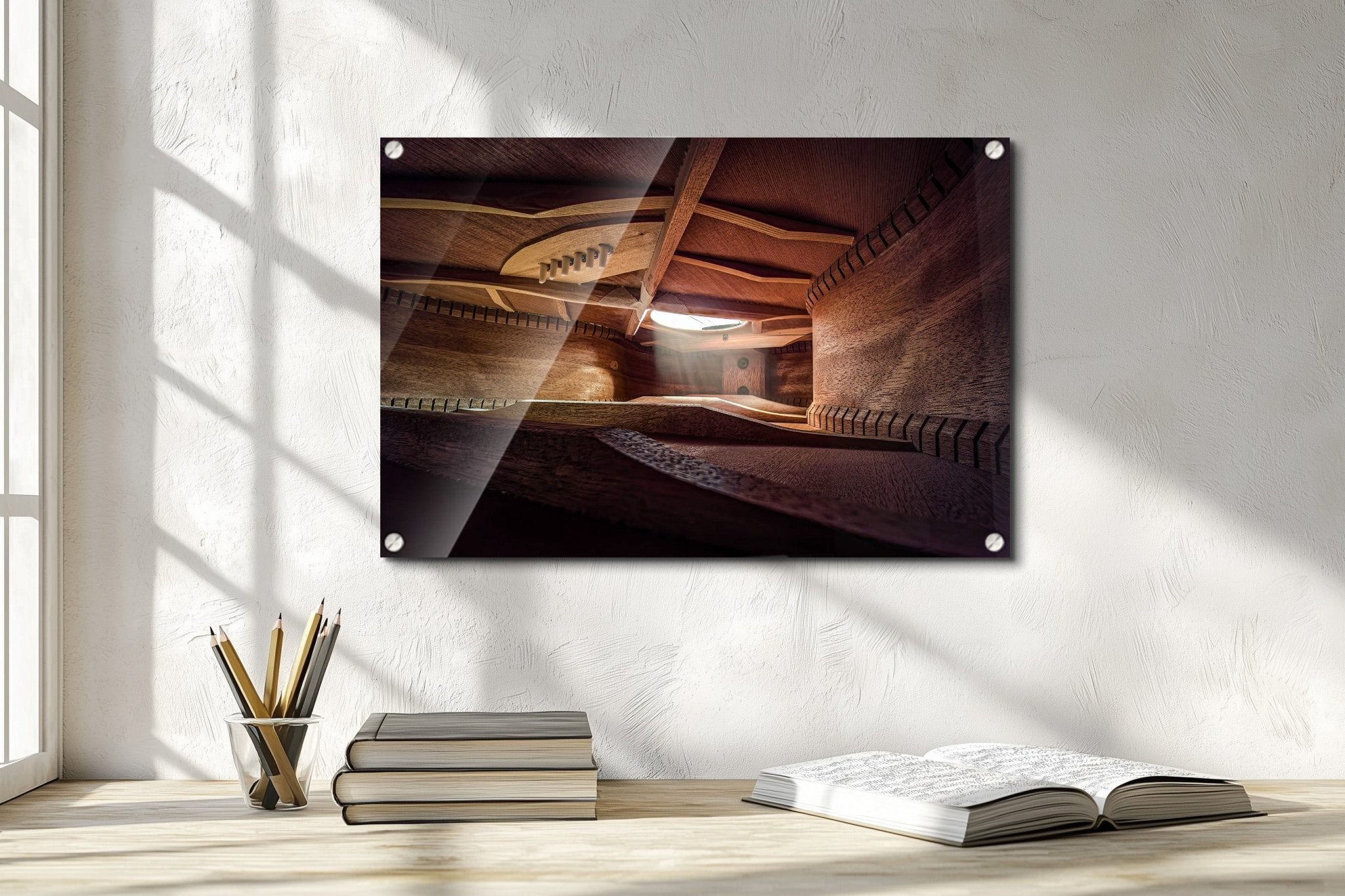 Photo of Inside an Acoustic Guitar, Part 2. Acrylic Print - Acrylic Print - Architecture In Music